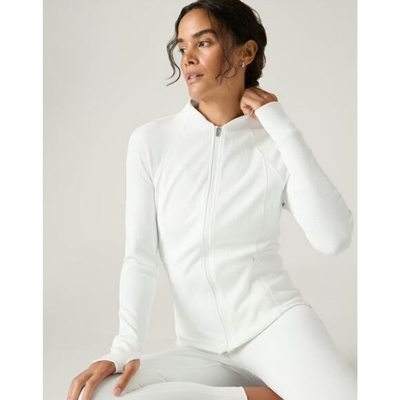 Athleta white Salutation ribbed full zip jacket